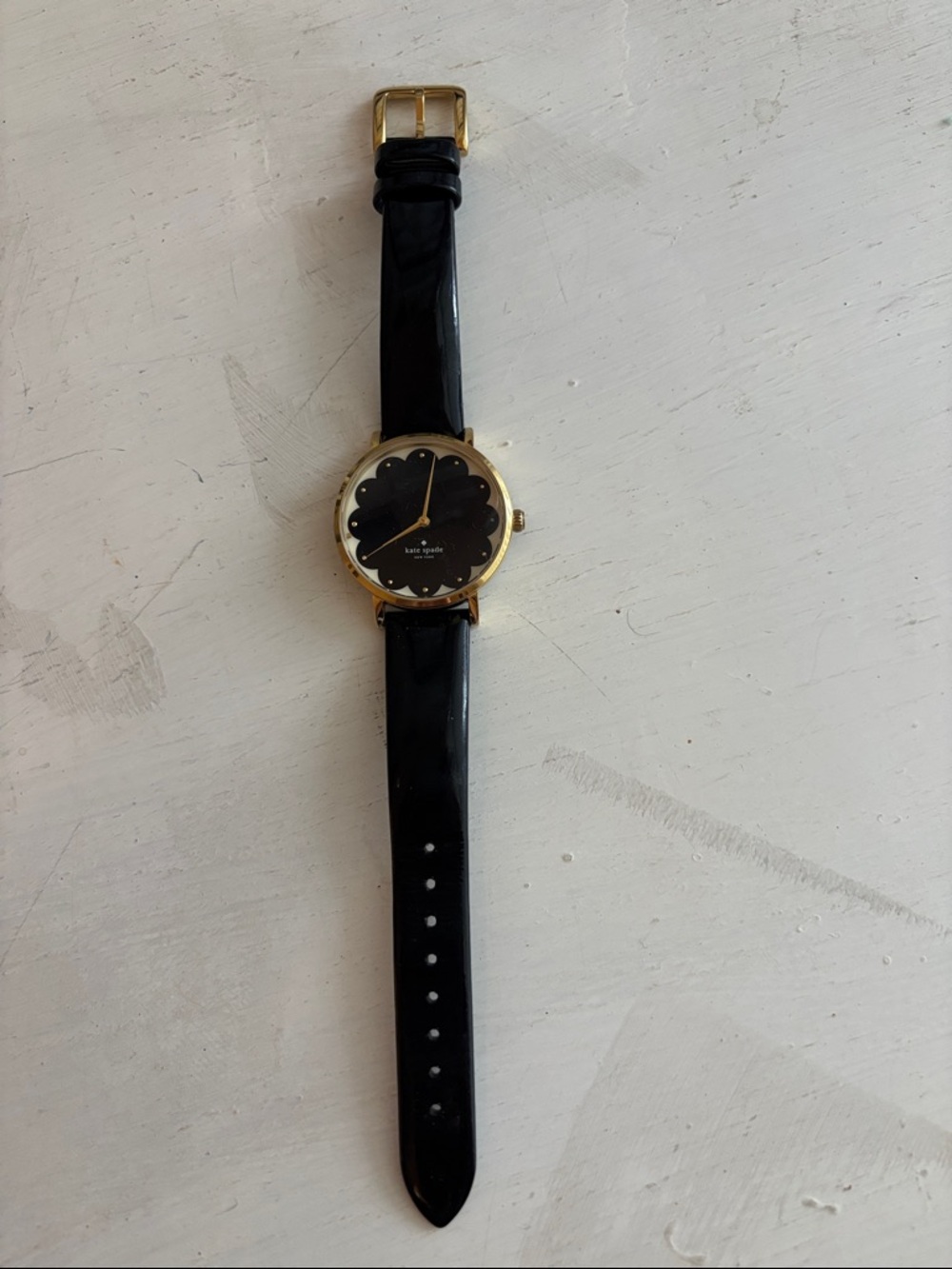 kate spade Black and Gold Scallop Dial Patent Leather Strap Watch - Picture 2 of 5